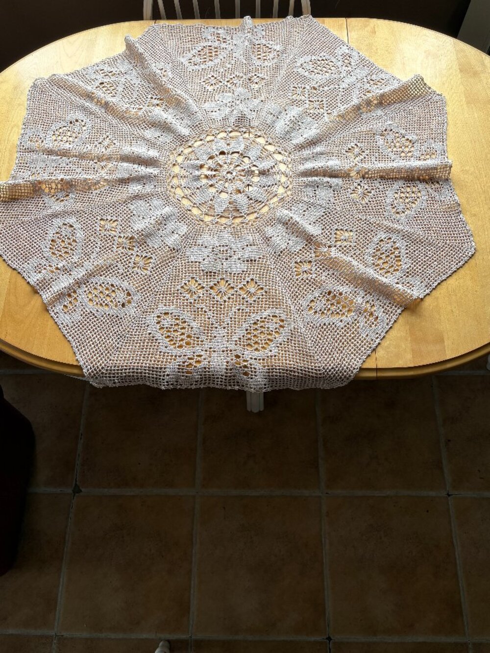 Vintage Hand Crocheted Butterfly Motif Tablecloth